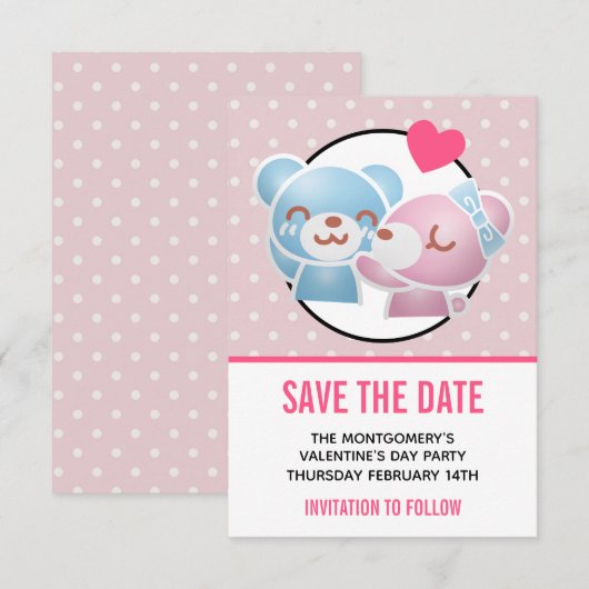 KIhet Beer op Polka Dots Cute en Kawaii Save The Date (Voorkant / Achterkant)