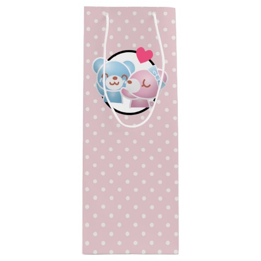 KIhet Beer op Polka Dots Cute en Kawaii Wijn Cadeautas (Voorkant)