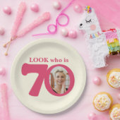Kijk 70e verjaardag foto crème roze papier bord (Feest)