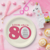 Kijk 80e verjaardag foto crème roze papier bord (Feest)
