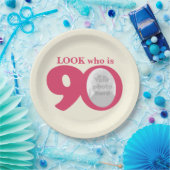 Kijk 90e verjaardag foto crème roze papier bord (Feest)