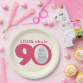 Kijk 90e verjaardag foto crème roze papier bord (Feest)