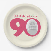 Kijk 90e verjaardag foto crème roze papier bord (Voorkant)