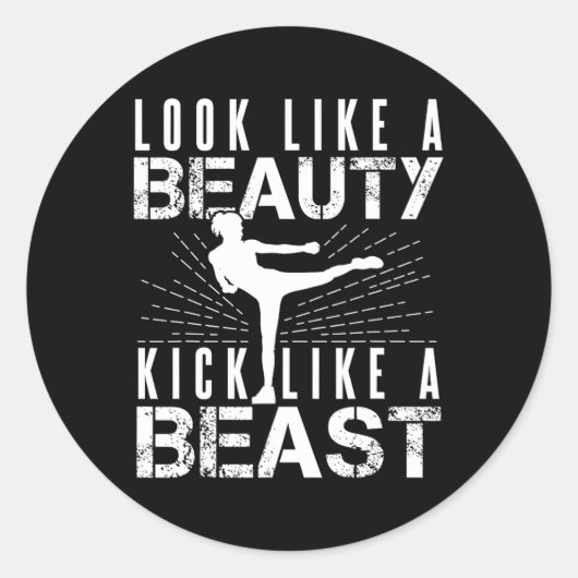 Kijk als een mooie meid als Beast Kickboxer Athlet Ronde Sticker (Voorkant)
