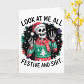Kijk eens hoe feestelijk ik ben - Grappig Skelet K Kaart (Gele Bloem)