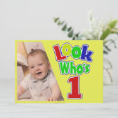 Kijk eens wie 1 jaar is / verjaardag kaart (Staand voorkant)