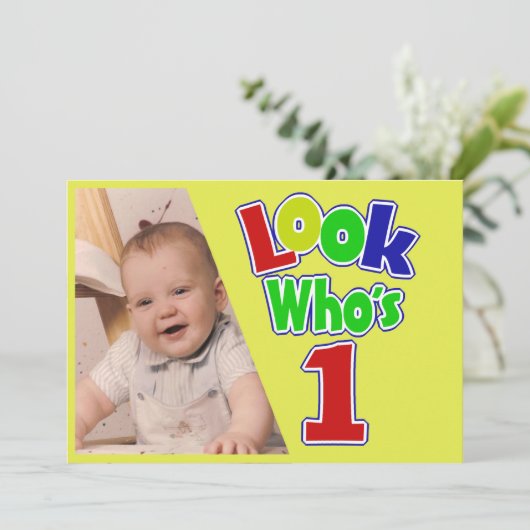Kijk eens wie 1 jaar is / verjaardag kaart (Staand voorkant)