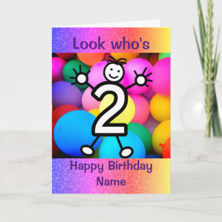 Kijk eens wie 2 jaar oude ballon Happy Birthday-ka Kaart