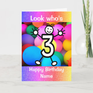 Kijk eens wie 3 jaar oude Happy Birthday-kaart is Kaart