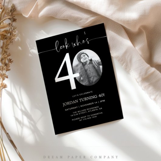 Kijk eens wie 40 is | Black 40th Birthday Uitnodig Kaart