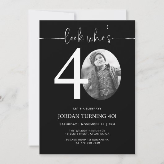 Kijk eens wie 40 is | Black 40th Birthday Uitnodig Kaart (Voorkant)