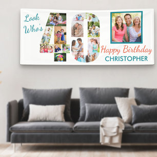 Kijk eens wie 40 is Foto Collage 40ste verjaardags Spandoek