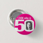 Kijk eens wie 50 foto's heet roze wit is ronde button 3,2 cm (Voorkant /achterkant)