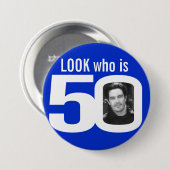 Kijk eens wie 50 foto's wit is op blauw ronde button 7,6 cm (Voorkant /achterkant)