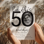 Kijk eens wie 50 is | Foto 50e verjaardag uitnodig Kaart<br><div class="desc">Vier de grote 5-0 in stijl met onze aanpasbare en chique 50e verjaardagsuitnodiging! Deze netjes ontworpen uitnodiging speelt met gedurfde, zwarte typografie en een klassieke witte achtergrond om de mijlpaal die je hebt bereikt te benadrukken. Verwerk je favoriete foto in het ontwerp, verscholen binnen de nul van '50', en zet...</div>
