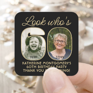 Kijk eens wie 60 is Zwart & Goud Verjaardagsfeestj Vierkante Sticker