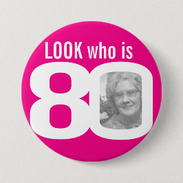 Kijk eens wie 80 foto's roze is op wit ronde button 7,6 cm