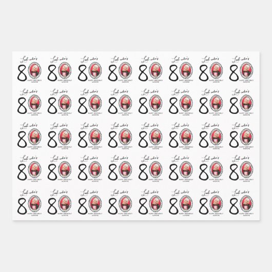 Kijk eens wie 80 is! Foto Happy Birthday Inpakpapier Vel (Voorkant)