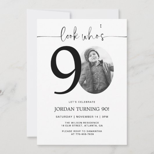 Kijk eens wie 90 is | Foto 90e verjaardag Uitnodig Kaart (Voorkant)