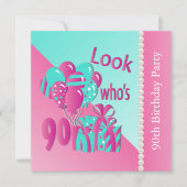 Kijk eens wie 90 roze en Turquoise 90th Birthday i Kaart (Voorkant)