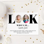 Kijk eens wie de Birthday Funny Photo Invitation i Kaart<br><div class="desc">Deze unieke verjaardagsuitnodiging is perfect voor elk verjaardagsfeest. Vervang de foto's door een van uw eigen kindertijd en huidige foto's en pas de tekst aan uw wensen aan. De leeftijd kan worden aangepast aan je leeftijd. Voor een meer geavanceerde aanpassing van dit ontwerp, bijvoorbeeld het wijzigen van de lay-out, het...</div>