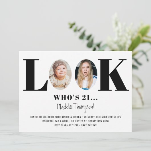 Kijk eens wie de Birthday Funny Photo Invitation i Kaart (Staand voorkant)