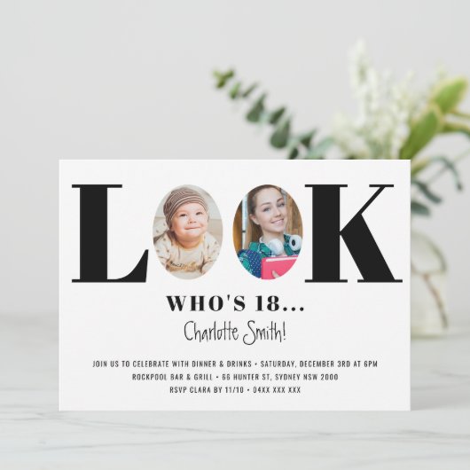Kijk eens wie de Birthday Funny Photo Invitation i Kaart (Staand voorkant)