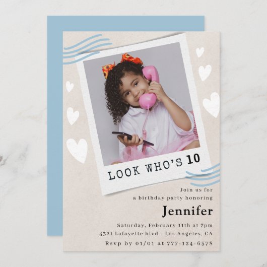 Kijk eens wie de uitnodigingen voor de 10e verjaar (Voorkant / Achterkant)