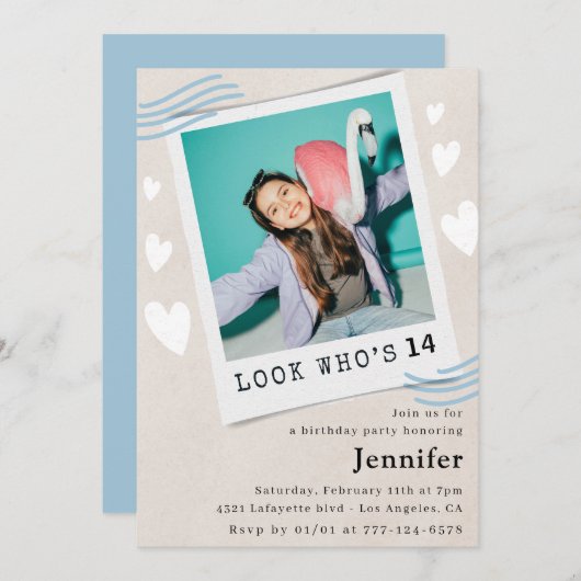 Kijk eens wie de uitnodigingen voor de 14e verjaar (Voorkant / Achterkant)