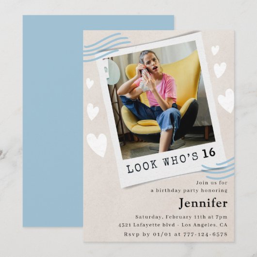 Kijk eens wie de uitnodigingen voor de 16e verjaar (Voorkant / Achterkant)