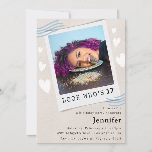 Kijk eens wie de uitnodigingen voor de 17e verjaar (Voorkant)