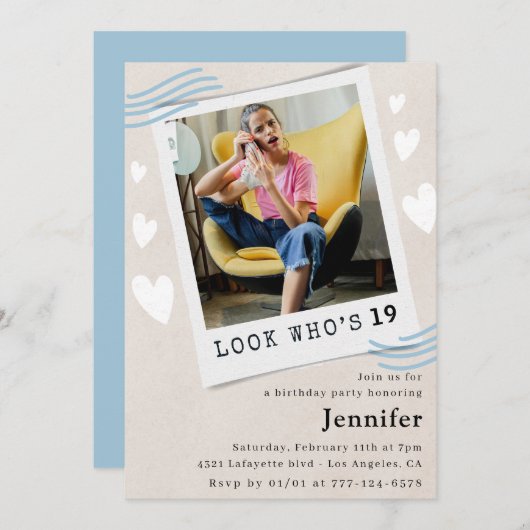 Kijk eens wie de uitnodigingen voor de 19e verjaar (Voorkant / Achterkant)