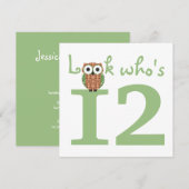 Kijk eens wie er 12 Uil verjaardagsfeestje is Kaart (Voorkant / Achterkant)