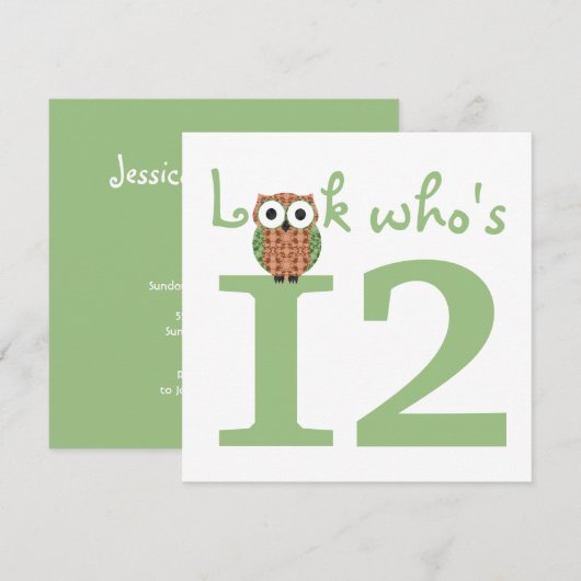 Kijk eens wie er 12 Uil verjaardagsfeestje is Kaart (Voorkant / Achterkant)