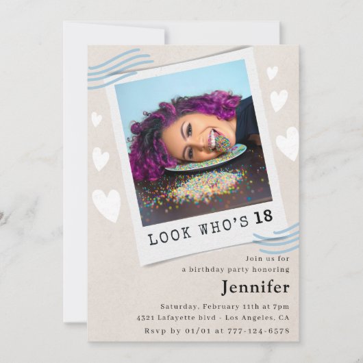 Kijk eens wie er 18e verjaardag uitnodigingen krij (Voorkant)