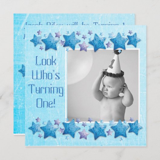 Kijk eens wie er 1 is, eerste uitnodiging van de v (Voorkant / Achterkant)