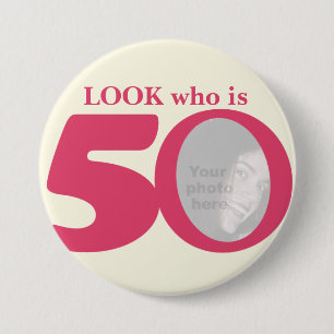 Kijk eens wie er 50 foto's zijn met roze roze knop ronde button 7,6 cm