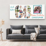 Kijk eens wie er 60 is Foto Collage 60th Birthday  Spandoek<br><div class="desc">De 60ste verjaardagsbanner van de douane die u met een naam en enkele van uw favoriete foto's kunt personaliseren. Het fotomalplaatje toont uw afbeeldingen in een fotocollage die aantal 60 evenals één hoofdvierkant afbeelding vormt. Het ontwerp luidt: "Kijk eens wie er 60 is ...  Happy Birthday [jouw naam]".</div>