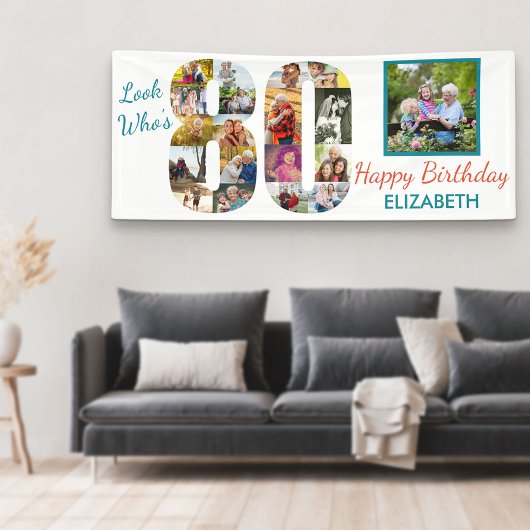 Kijk eens wie er 80 is Foto Collage 80th Birthday  Spandoek