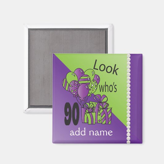 Kijk eens wie er 90 is | 90e verjaardag - Paarse Magneet (Voorkant / Achterkant)