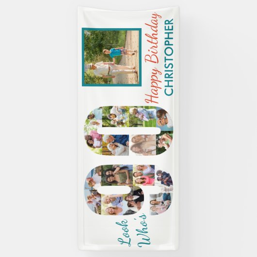 Kijk eens wie er 90 is Foto Collage 90th Birthday  Spandoek (Verticaal)