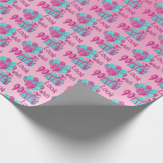Kijk eens wie er 90 is in Pink & Turquoise2 - 90th Cadeaupapier (Hoek)