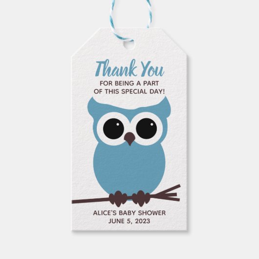 Kijk eens wie er bijna komt! Blauwe Baby shower Cadeaulabel (Voorkant)