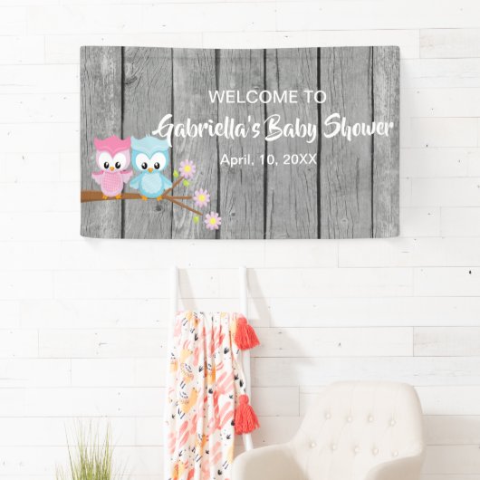 Kijk eens wie er met Twins Baby shower Owl Banner  (Insitu)