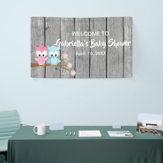 Kijk eens wie er met Twins Baby shower Owl Banner  (Beurs)