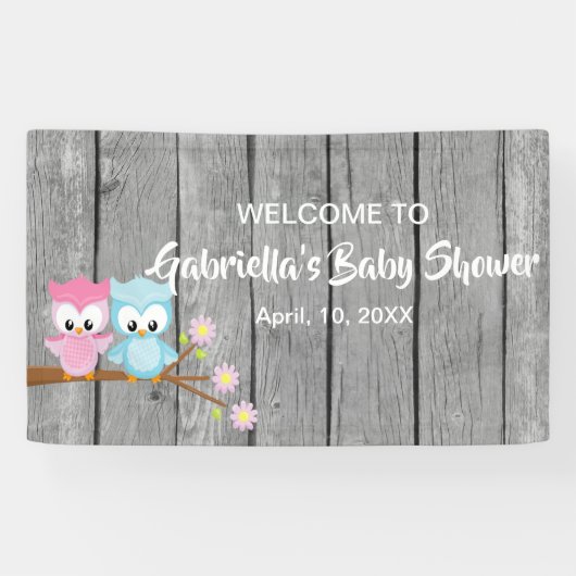 Kijk eens wie er met Twins Baby shower Owl Banner  (Horizontaal)