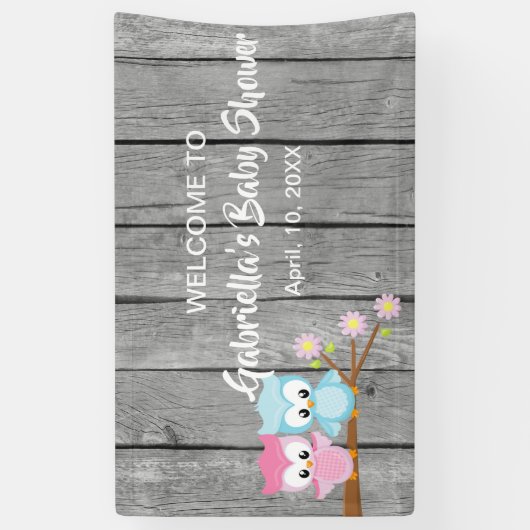 Kijk eens wie er met Twins Baby shower Owl Banner  (Verticaal)