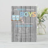 Kijk eens wie er twee-in-boys Baby shower-kaarten  Kaart (Staand voorkant)