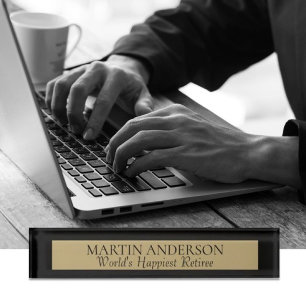 KIJK! Gelukkig naam bord Retiree. Geweldig geschen Naambordje