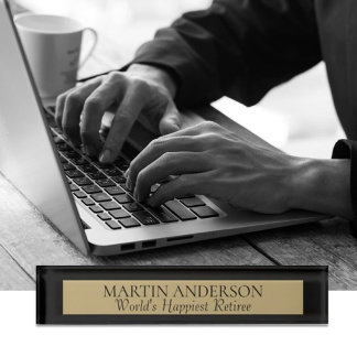 KIJK! Gelukkig naam bord Retiree. Geweldig geschen Naambordje